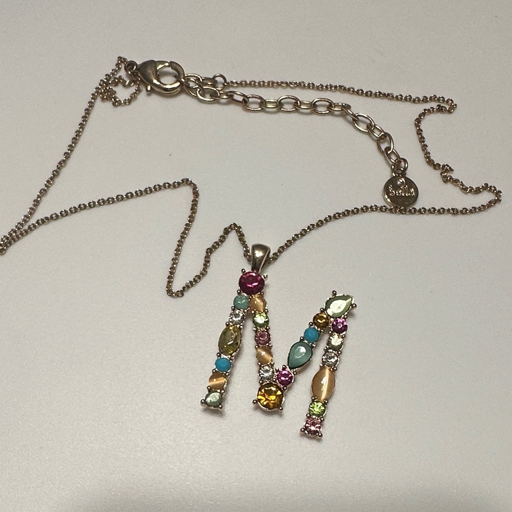 Multicolor Gemstone Initial M Necklace